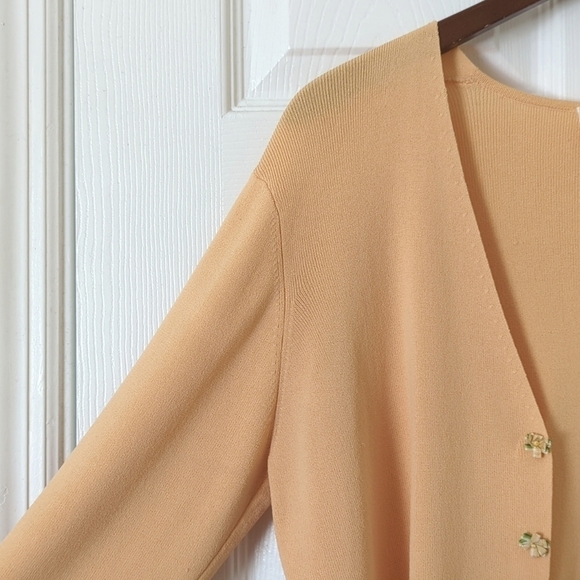 Studio 1 Y2K Vintage Thin Silky Floral Embellished Open Front Cardigan Peach 12 - Picture 3 of 11